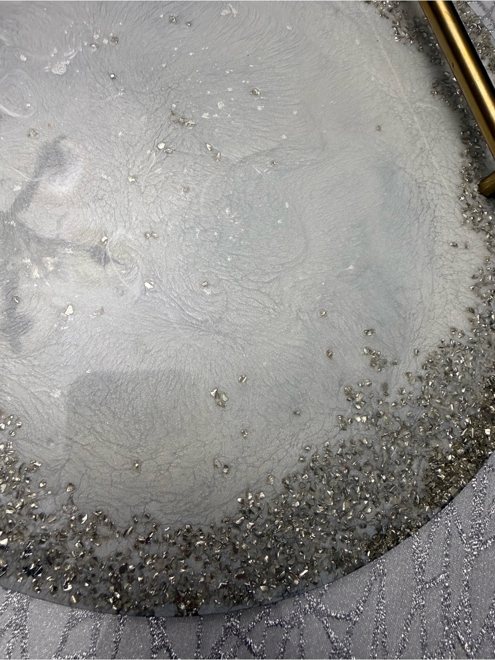 Round Silver Glitter Resin Serving Tray with Brass Handles - Picture 6 of 11